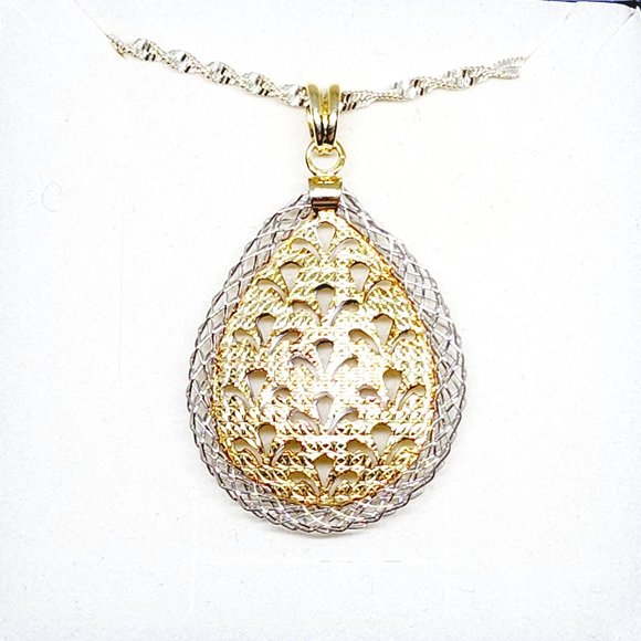 Gold vermeil over 925 Sterling Silver filagree mesh pendant with 925 SS 20"chain - Picture 1 of 4